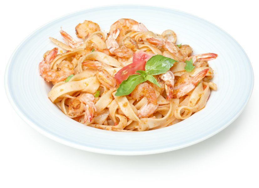 plate of shrimp pasta isolated on white background 2021 07 19 22 40 29 utc